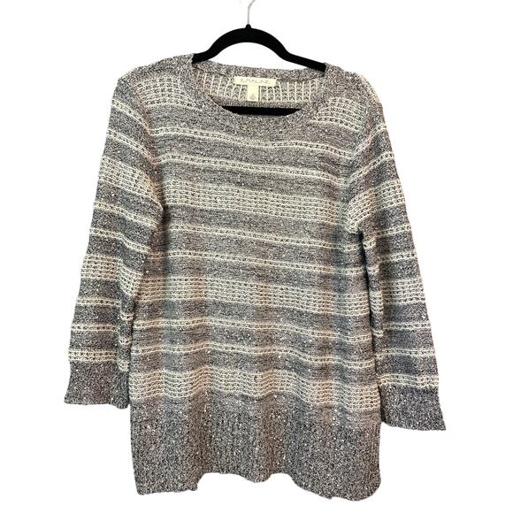 Emaline, Size Medium, Gray and White Sparkle Knit Sweater, Long, Shimmer, Soft - Picture 1 of 7